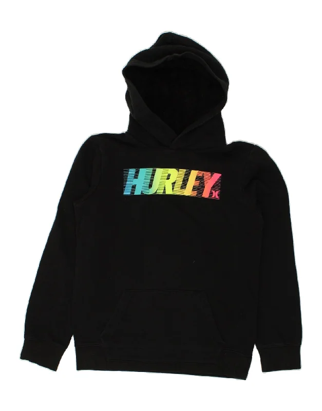 men's hoodie with designs -HURLEY Boys Graphic Hoodie Jumper 13-14 Years XL Black Cotton