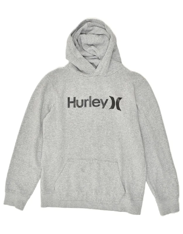 men's hoodie with high collar -HURLEY Boys Graphic Hoodie Jumper 13-14 Years XL Grey Cotton