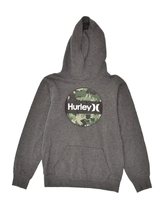 men's heavy-duty hoodies -HURLEY Boys Graphic Hoodie Jumper 14-15 Years Grey Cotton