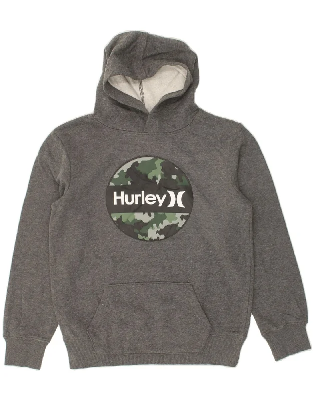 men's hoodie for outdoor workouts -HURLEY Boys Graphic Hoodie Jumper 14-15 Years Grey Cotton