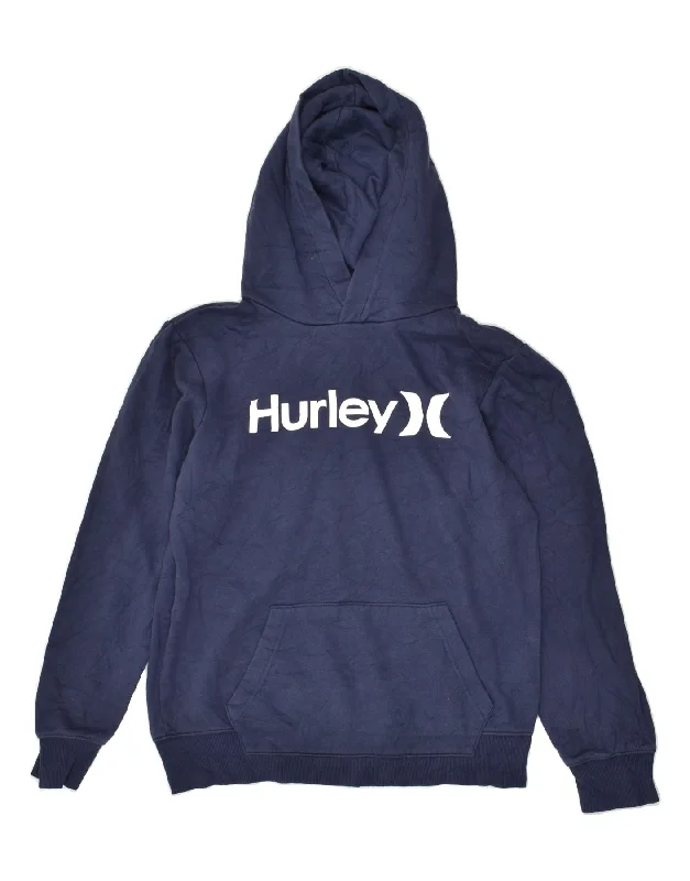 men's stylish pullover sweatshirts -HURLEY Boys Graphic Hoodie Jumper 15-16 Years XL  Navy Blue Cotton