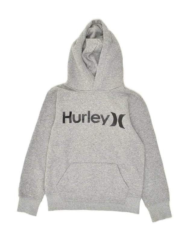 men's trendy oversized hoodies -HURLEY Boys Graphic Hoodie Jumper 7-8 Years Grey Cotton