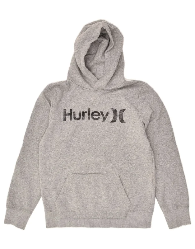 men's high-quality hoodies -HURLEY Girls Graphic Hoodie Jumper 14-15 Years Grey Cotton