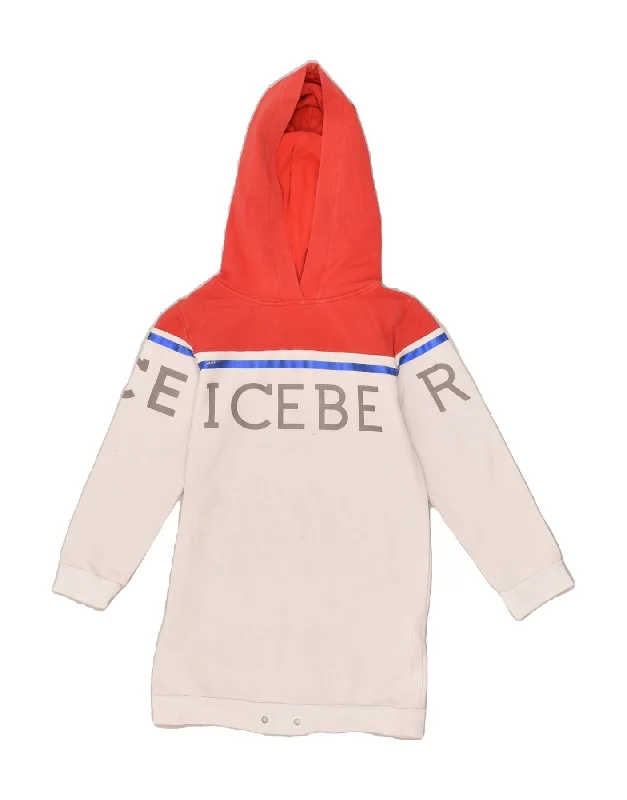 men's hoodie for fall season -ICEBERG Girls Graphic Hoodie Jumper 5-6 Years White Colourblock Cotton