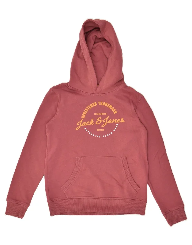 men's soft cotton hoodies -JACK & JONES Boys Graphic Hoodie Jumper 11-12 Years Maroon Cotton