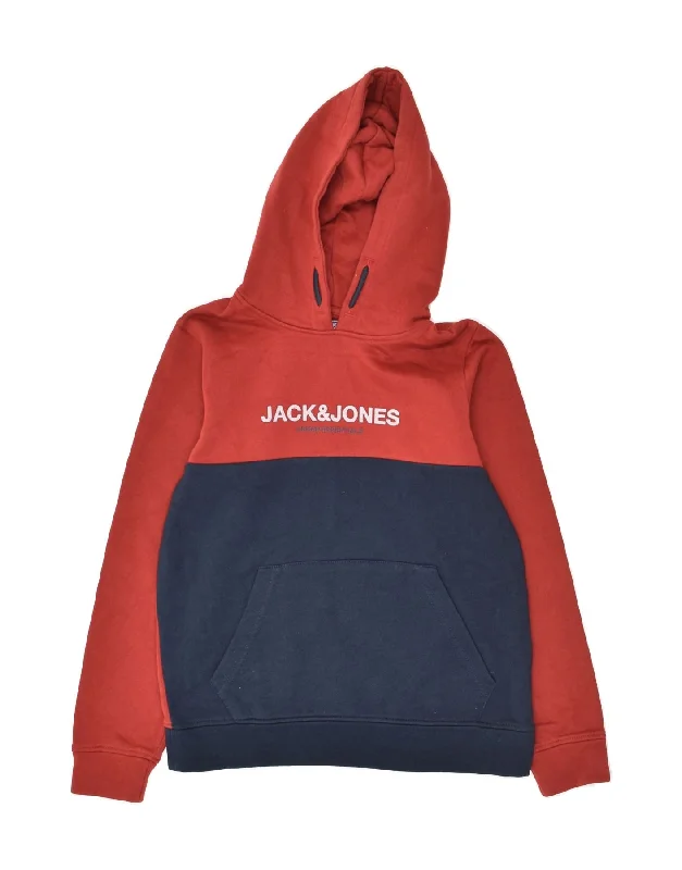 men's cozy hoodies -JACK & JONES Boys Graphic Hoodie Jumper 13-14 Years Red Colourblock