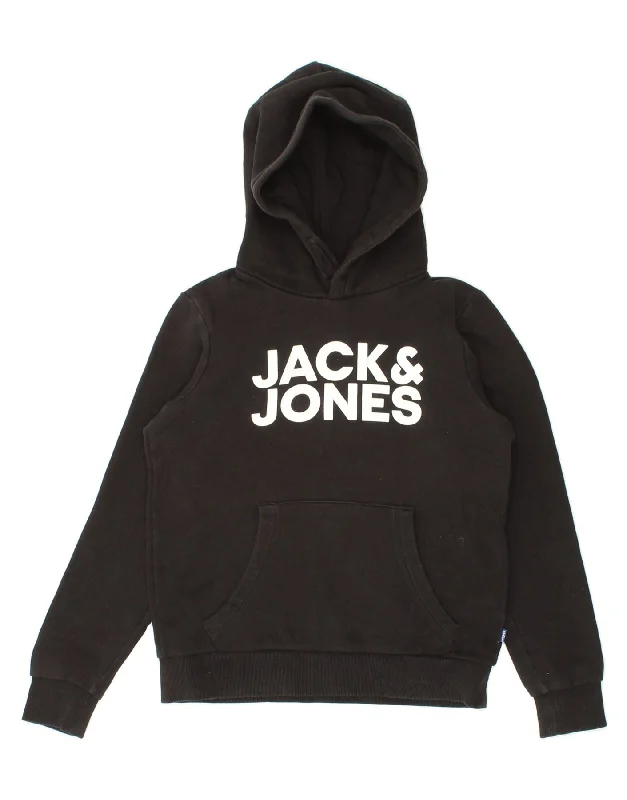 men's hoodie with high collar -JACK & JONES Boys Graphic Hoodie Jumper 15-16 Years Black Cotton