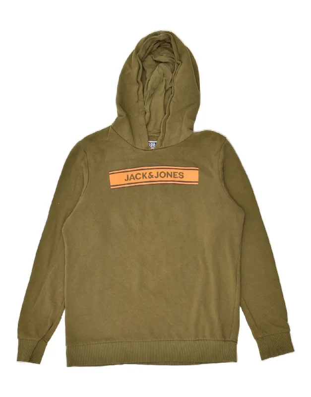 men's graphic hoodies for streetwear -JACK & JONES Boys Graphic Hoodie Jumper 15-16 Years Khaki Cotton