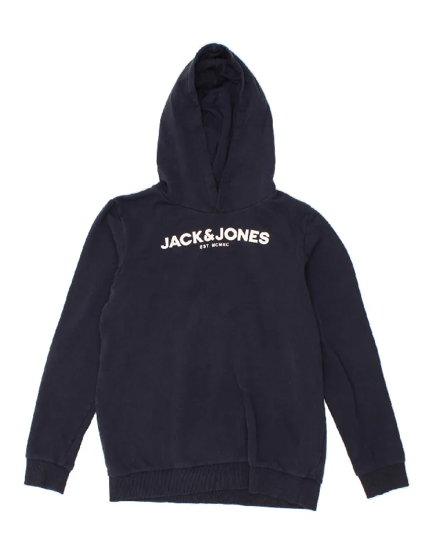 men's oversized hoodies -JACK & JONES Boys Graphic Hoodie Jumper 15-16 Years Navy Blue Cotton