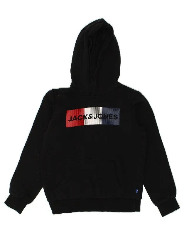 men's comfortable casual hoodies -JACK & JONES Boys Graphic Hoodie Jumper 9-10 Years Black Cotton