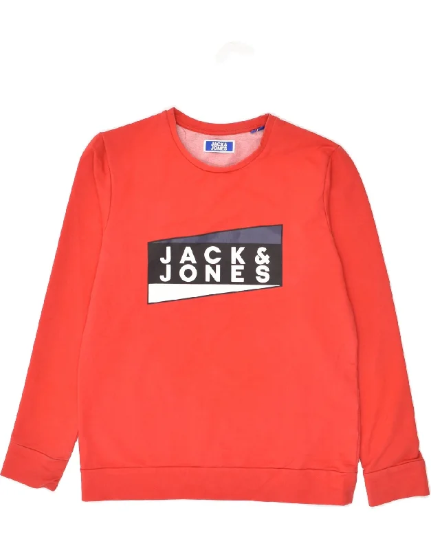 men's hoodie for casual wear -JACK & JONES Boys Graphic Sweatshirt Jumper 13-14 Years Red Cotton