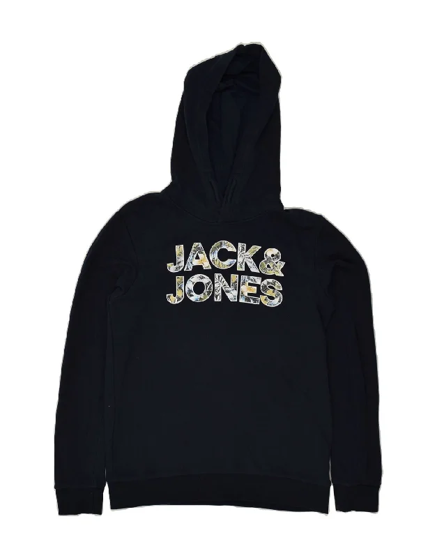 men's hoodie for layering -JACK & JONES Girls Graphic Hoodie Jumper 13-14 Years Navy Blue Cotton