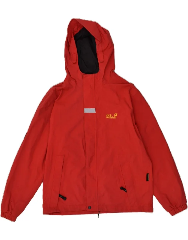 men's padded jackets -JACK WOLFSKIN Boys Graphic Hooded Windbreaker Jacket 11-12 Years Red