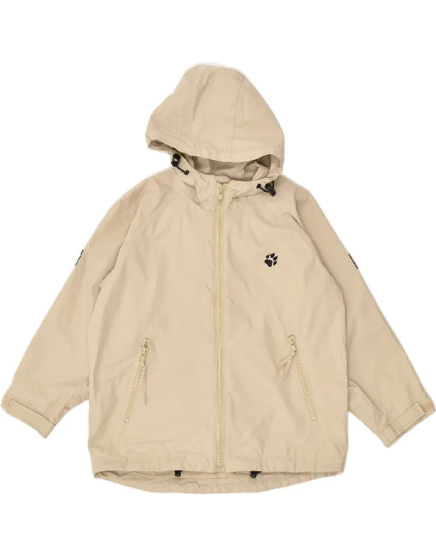 men's weather-resistant jackets -JACK WOLFSKIN Boys Hooded Windbreaker Jacket 7-8 Years Beige Polyester