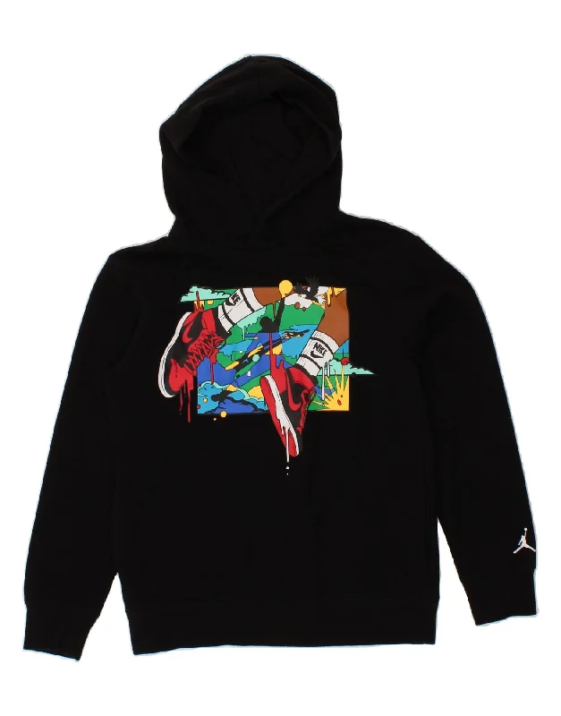 men's hoodie for running -JORDAN Boys Graphic Hoodie Jumper 12-13 Years Large Black Cotton