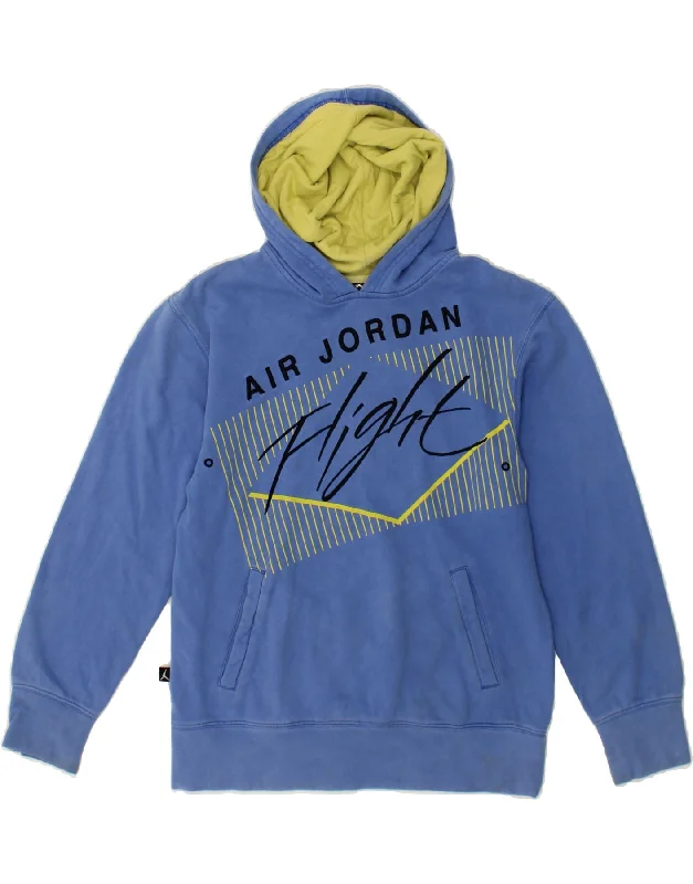 men's hoodies with slogans -JORDAN Boys Graphic Hoodie Jumper 12-13 Years Medium Blue Cotton