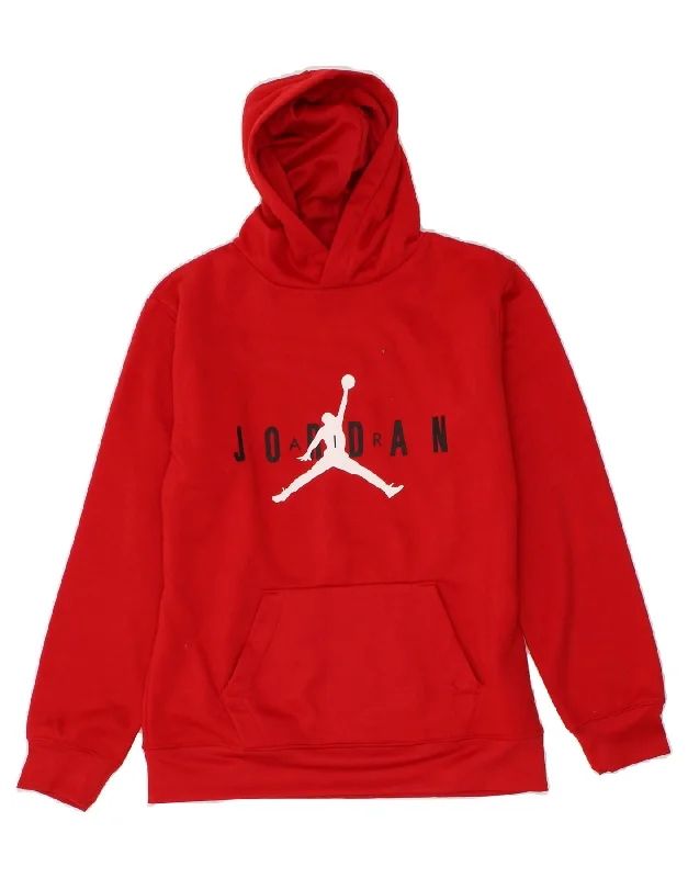 men's hoodie for exercise -JORDAN Boys Graphic Hoodie Jumper 13-14 Years XL Red Polyester