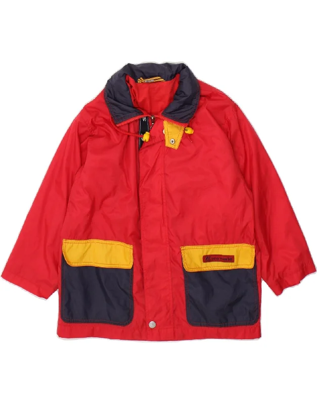 men's zip-up jackets -K-WAY Boys Hooded Rain Jacket 9-10 Years Red Nylon