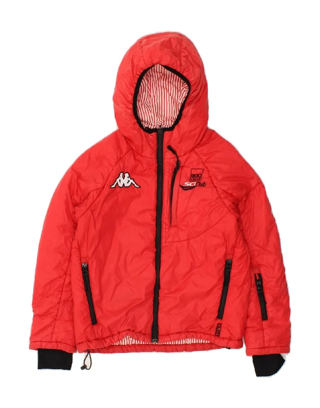 men's windproof jackets -KAPPA Boys Graphic Hooded Bomber Jacket 9-10 Years Red Polyamide