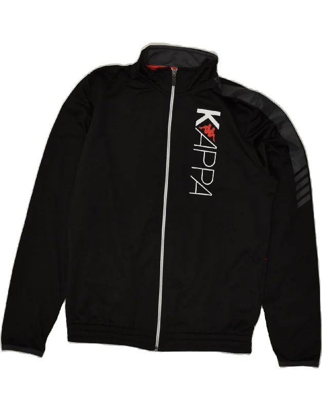 men's casual quilted jackets -KAPPA Boys Graphic Tracksuit Top Jacket 11-12 Years Black Polyester