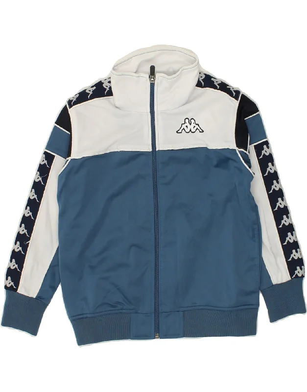 men's fleece jackets -KAPPA Boys Graphic Tracksuit Top Jacket 5-6 Years Small Blue Colourblock