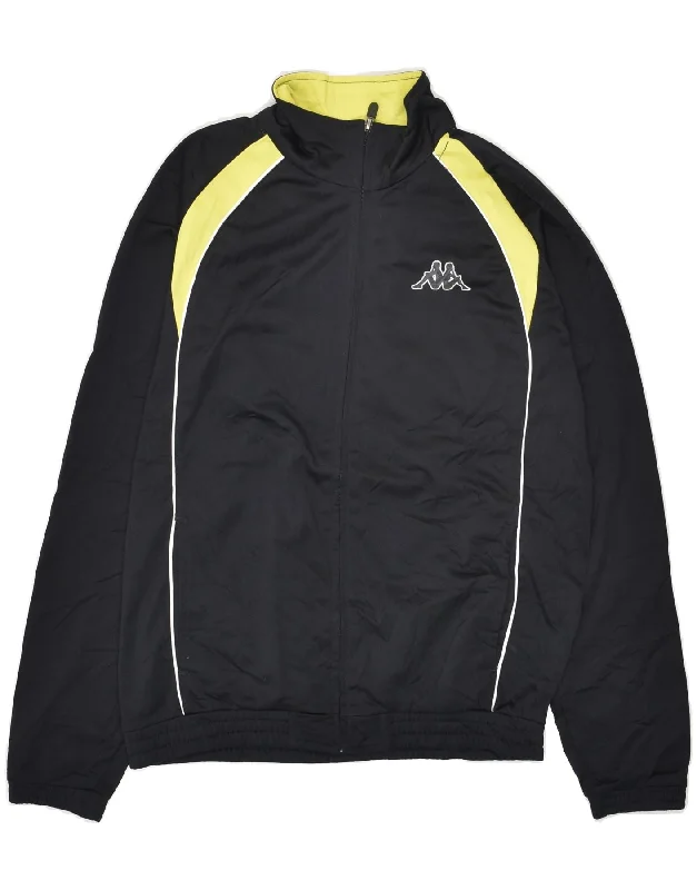 men's leather jacket with lining -KAPPA Boys Tracksuit Top Jacket 13-14 Years Black Colourblock Polyester