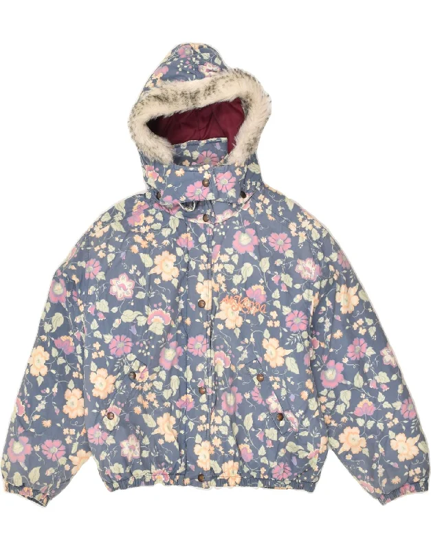 men's fleece jackets -KAPPA Girls Hooded Bomber Padded Jacket 11-12 Years Blue Floral Polyester