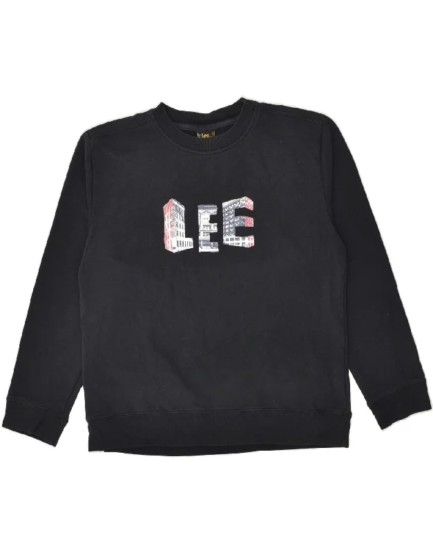 men's fleece-lined hoodies -LEE Boys Graphic Sweatshirt Jumper 13-14 Years Large Black Cotton