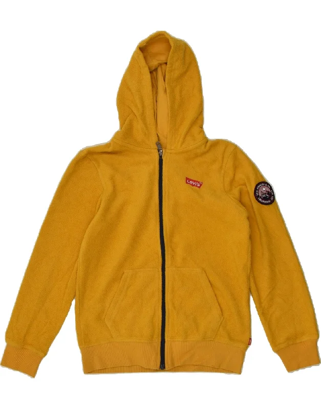 men's classic leather jackets -LEVI'S Boys Graphic Hooded Fleece Jacket 13-14 Years Yellow Polyester