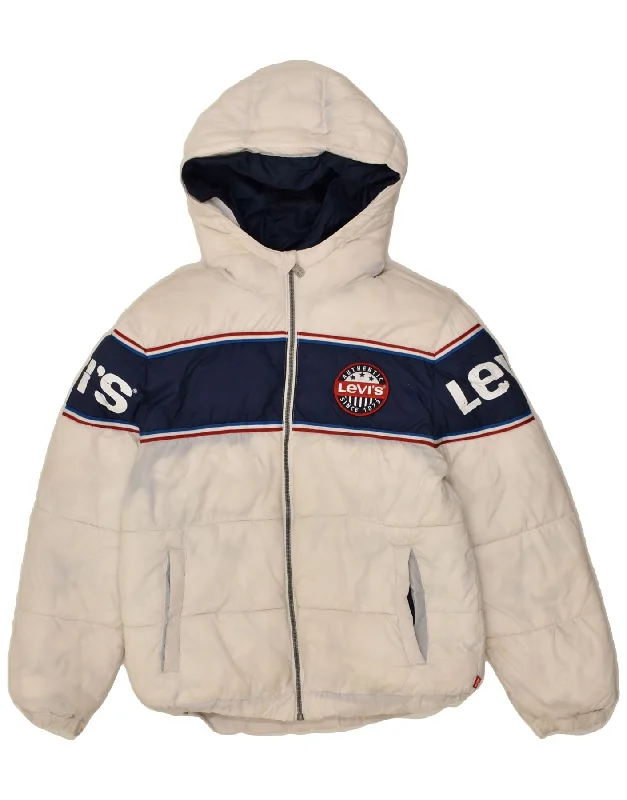 men's tailored jackets -LEVI'S Boys Graphic Hooded Padded Jacket 15-16 Years White Striped