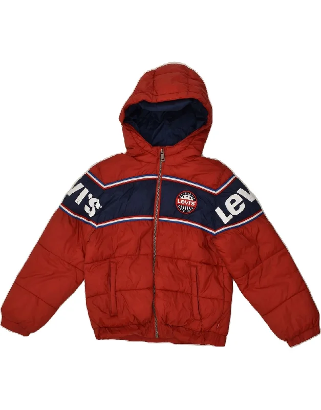 men's slim-fit jackets for work -LEVI'S Boys Graphic Hooded Padded Jacket 7-8 Years Red Polyester