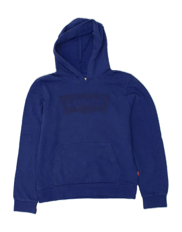 men's hoodie with pockets -LEVI'S Boys Graphic Hoodie Jumper 11-12 Years Blue Cotton