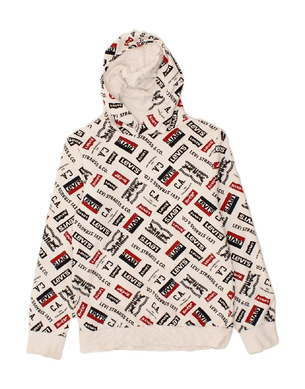 men's hoodie for casual wear -LEVI'S Boys Graphic Hoodie Jumper 11-12 Years lARGE White