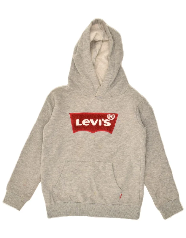 men's fleece hoodies -LEVI'S Boys Graphic Hoodie Jumper 11-12 Years Small Grey Cotton