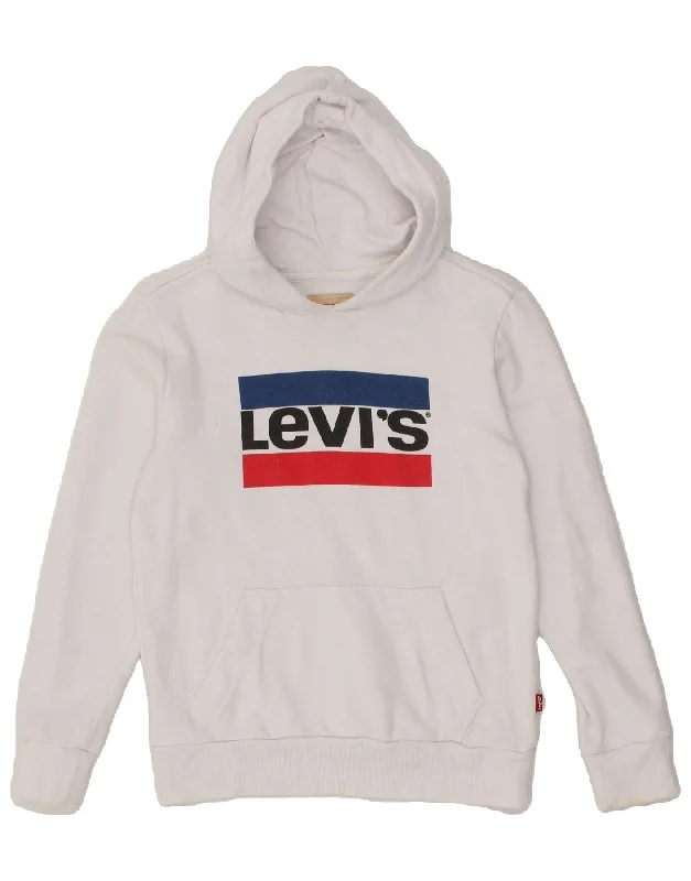 men's comfortable pullover sweatshirts -LEVI'S Boys Graphic Hoodie Jumper 11-12 Years White Cotton