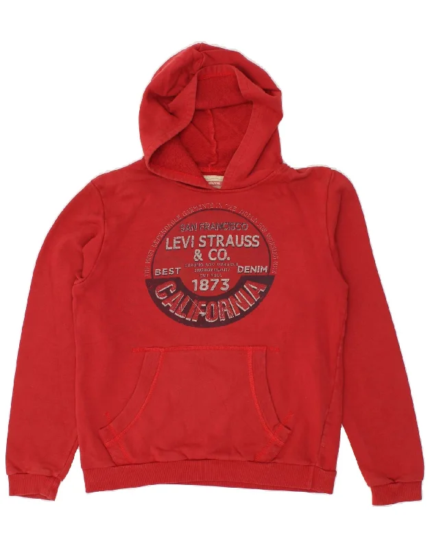 men's pullover sweatshirts -LEVI'S Boys Graphic Hoodie Jumper 13-14 Years Red Cotton