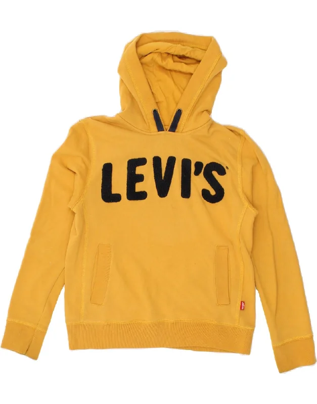 men's cozy fleece sweatshirts -LEVI'S Boys Graphic Hoodie Jumper 13-14 Years Yellow Cotton