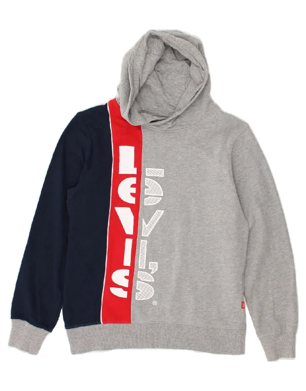 men's hoodie for outdoor wear -LEVI'S Boys Graphic Hoodie Jumper 15-16 Years Grey Colourblock