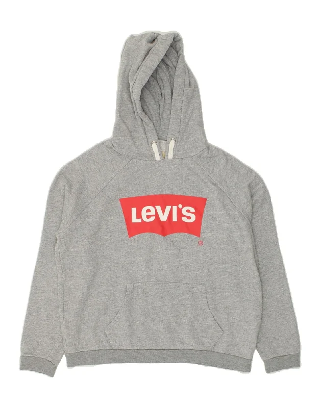 men's hoodie with zipper closure -LEVI'S Boys Graphic Hoodie Jumper 15-16 Years Grey Cotton