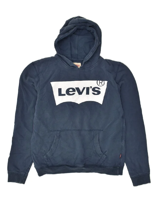 men's fleece zip-up hoodies -LEVI'S Boys Graphic Hoodie Jumper 15-16 Years Navy Blue Cotton