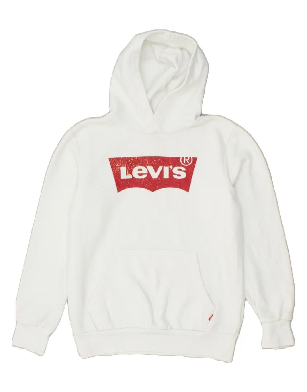 men's hoodie for gym -LEVI'S Boys Graphic Hoodie Jumper 15-16 Years White Cotton