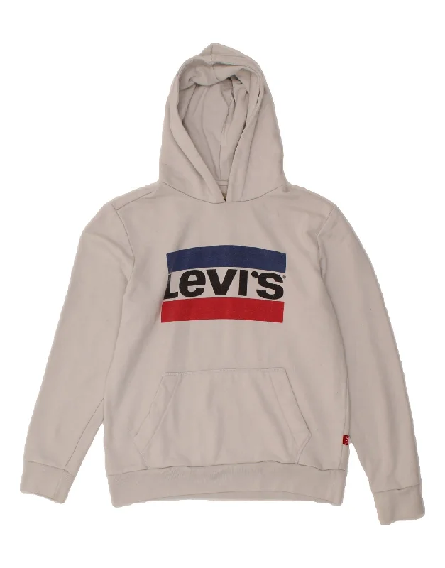 men's trendy hoodies -LEVI'S Boys Graphic Hoodie Jumper 15-16 Years White Cotton