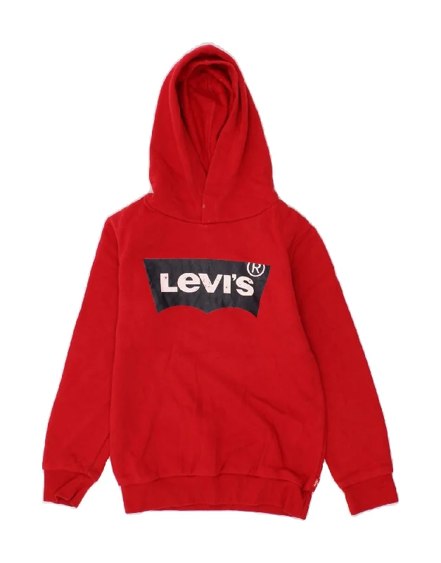 men's graphic sweatshirts with hoods -LEVI'S Boys Graphic Hoodie Jumper 6-7 Years Medium Red Cotton