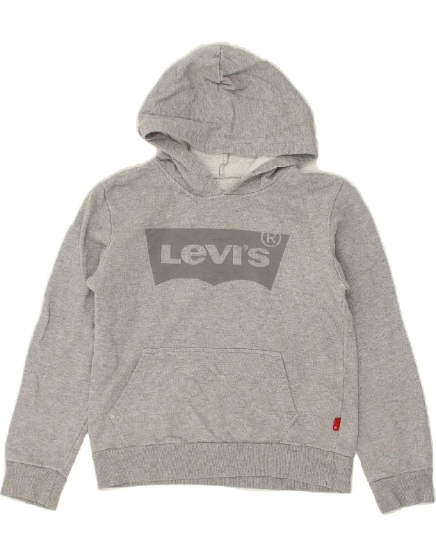 men's hoodie sweatshirt with graphics -LEVI'S Boys Graphic Hoodie Jumper 9-10 Years Grey Cotton