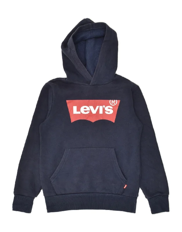 men's hoodie for sports activities -LEVI'S Boys Graphic Hoodie Jumper 9-10 Years Navy Blue Cotton