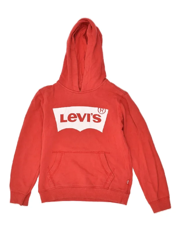 men's comfortable casual hoodies -LEVI'S Boys Graphic Hoodie Jumper 9-10 Years Red Cotton