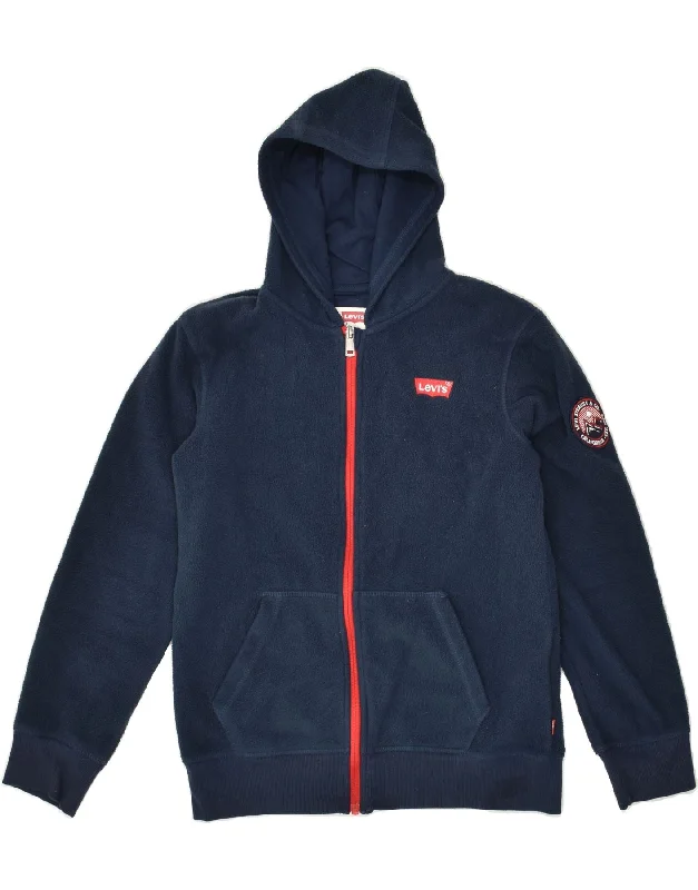 men's classic jackets -LEVI'S Boys Hooded Fleece Jacket 13-14 Years Navy Blue Polyester