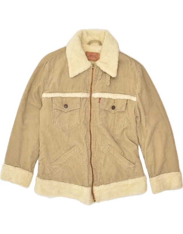 men's outdoor jackets -LEVI'S Girls Corduroy Sherpa Jacket 11-12 Years Large Beige Cotton