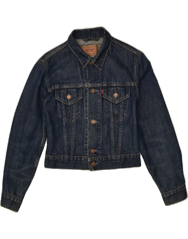 men's winter jackets with hood -LEVI'S Girls Crop Denim Jacket 8-9 Years Small Navy Blue Cotton