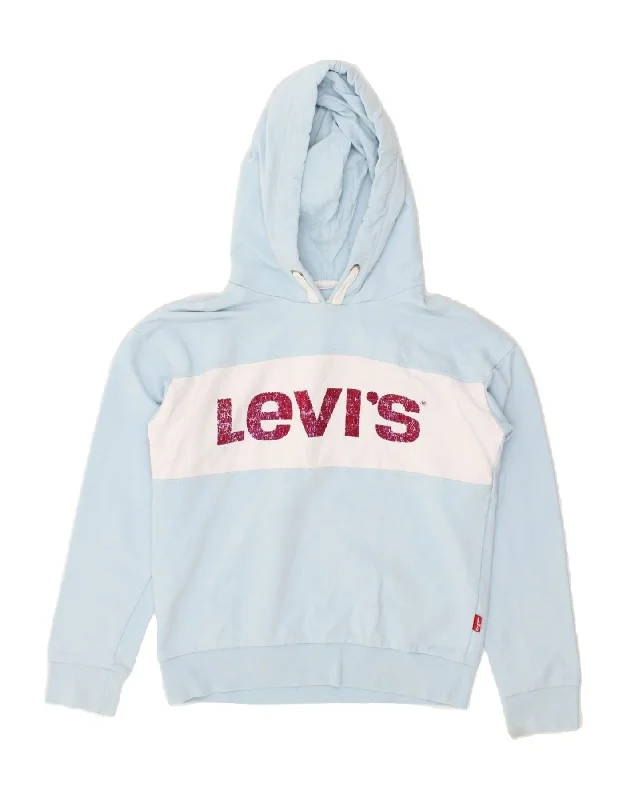 men's performance hoodies -LEVI'S Girls Graphic Hoodie Jumper 11-12 Years Blue Colourblock Cotton